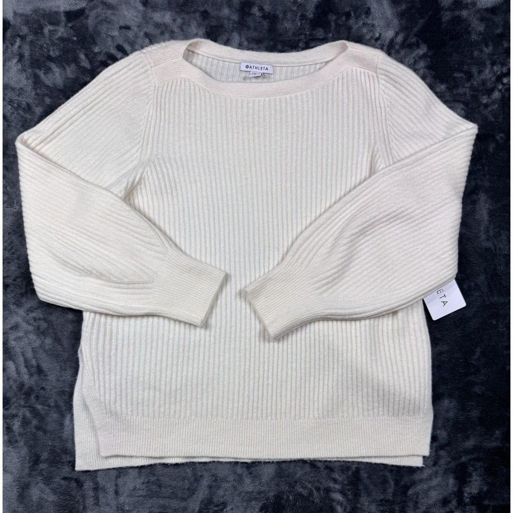 NWT Athleta Layover Sweater Women's L Ivory Merino Wool Ribbed Knit $139